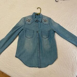 Jean shirt with tribal print on front & back